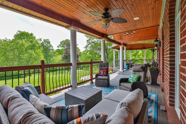9015 Washington Trace Rd, California, KY 41007 - deck featuring an outdoor hangout area and a ceiling fan