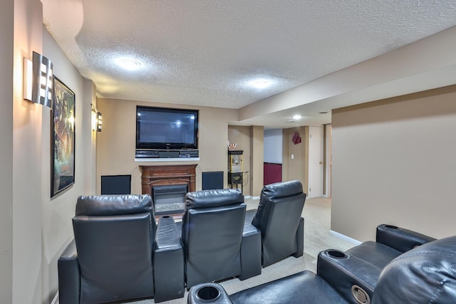 9015 Washington Trace Rd, California, KY 41007 - carpeted cinema featuring a textured ceiling, a glass covered fireplace, and recessed lighting