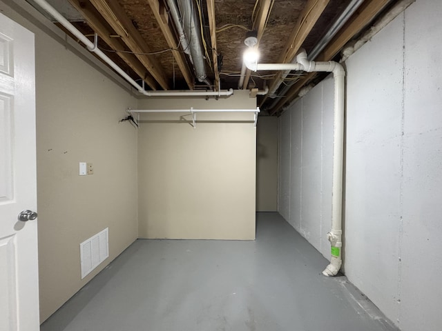 view of unfinished basement
