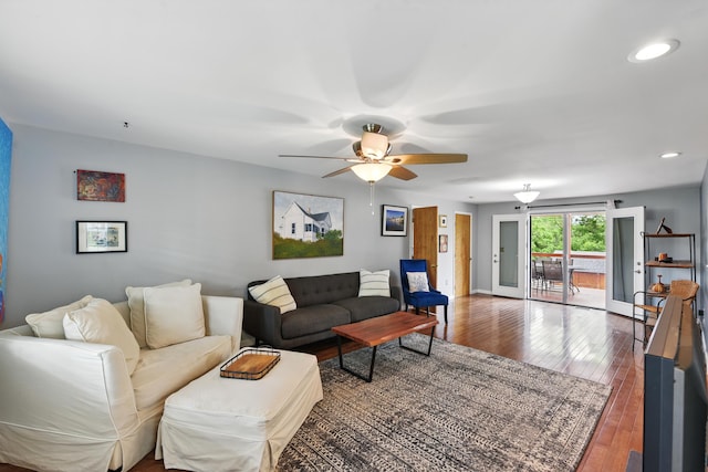 17 Harrison Ave, Bellevue, KY 41073 - living area with hardwood / wood-style flooring, a ceiling fan, recessed lighting, and baseboards