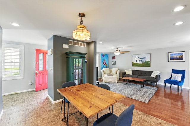 17 Harrison Ave, Bellevue, KY 41073 - dining area featuring recessed lighting, baseboards, ceiling fan, and light tile patterned floors