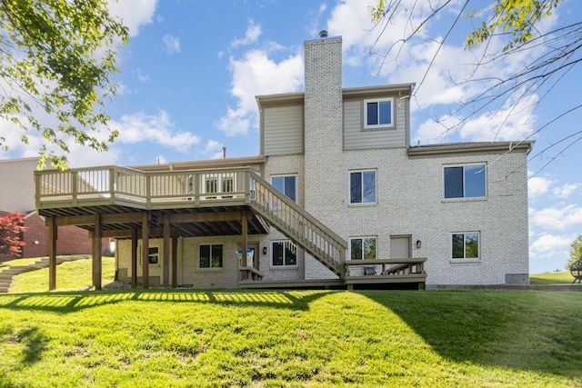 1169 Appomattox Dr, Florence, KY 41042 - rear view of house with brick siding, a chimney, stairs, and a deck