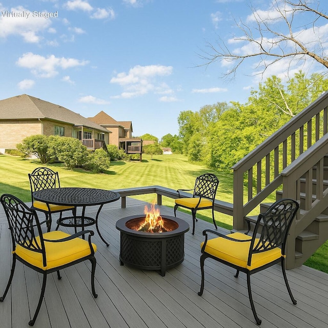 1169 Appomattox Dr, Florence, KY 41042 - wooden deck featuring an outdoor fire pit and a yard