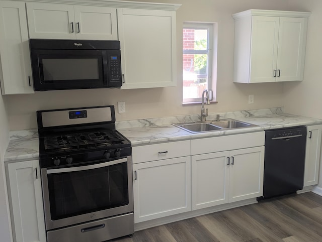 3157 Woodward St, Erlanger, KY 41018 - kitchen featuring black appliances, a sink, white cabinets, and wood finished floors