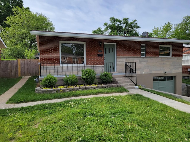 3157 Woodward St, Erlanger, KY 41018 - view of front of house featuring a garage, brick siding, a porch, and stone siding