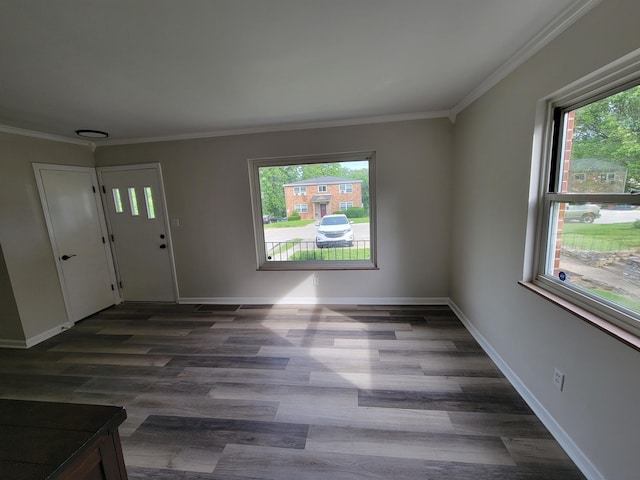 3157 Woodward St, Erlanger, KY 41018 - entrance foyer featuring healthy amount of natural light, crown molding, dark wood finished floors, and baseboards