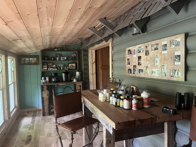 247 Hideaway, Owenton, KY 40359 - bar area with lofted ceiling, light wood finished floors, and wood ceiling