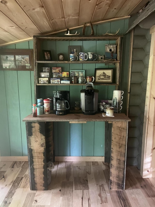 247 Hideaway, Owenton, KY 40359 - bar featuring wood ceiling, wood finished floors, and rustic walls