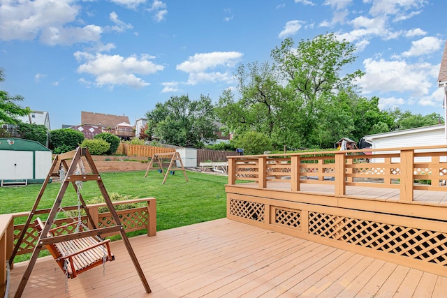 wooden deck with a playground