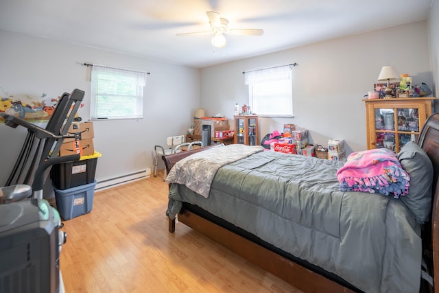 2220 Genevieve Ln, Covington, KY 41011 - bedroom with baseboard heating, multiple windows, light wood finished floors, and a ceiling fan