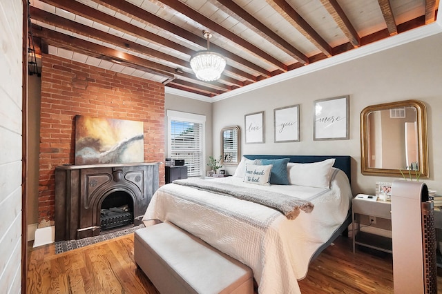 519 Greenup St Unit A, Covington, KY 41011 - bedroom featuring wood finished floors, a chandelier, and wooden ceiling with exposed beams