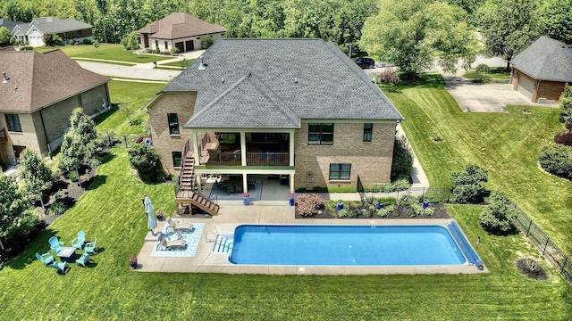 3257 Ivy Ridge Dr, Taylor Mill, KY 41015 - back of property with stairway, a patio area, brick siding, and a wooden deck