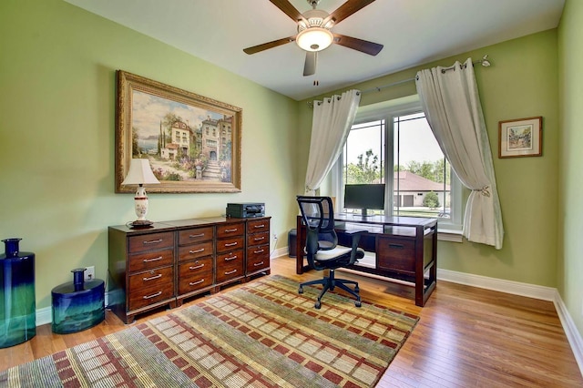 3257 Ivy Ridge Dr, Taylor Mill, KY 41015 - office featuring baseboards, wood finished floors, and a ceiling fan