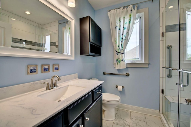 3257 Ivy Ridge Dr, Taylor Mill, KY 41015 - full bath featuring a shower stall, vanity, baseboards, and toilet