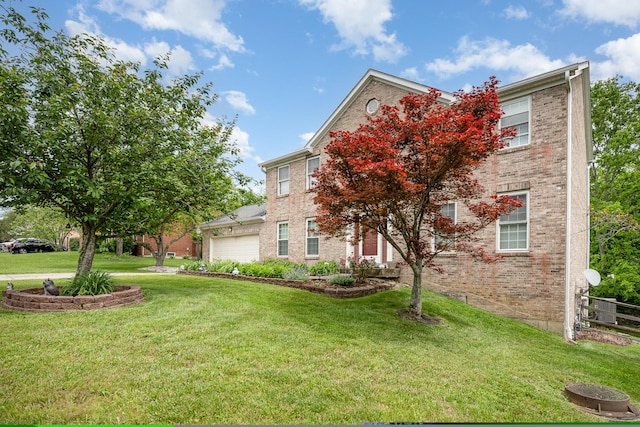 8 Whispering Woods Ln, Alexandria, KY 41001 - view of front of house with brick siding, an attached garage, and a front lawn