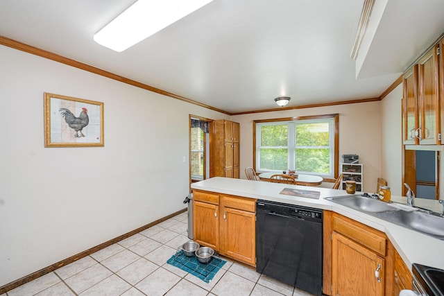 8 Whispering Woods Ln, Alexandria, KY 41001 - kitchen with dishwasher, a sink, crown molding, a peninsula, and light countertops