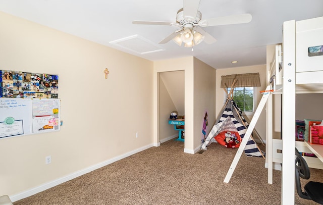 14492 Stephenson Rd, Morning View, KY 41063 - bedroom with carpet floors, baseboards, a ceiling fan, and attic access