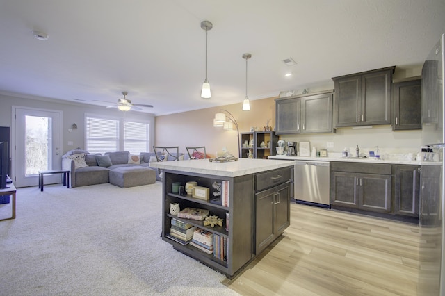 2422 Arezzo St, Covington, KY 41017 - kitchen featuring dishwasher, crown molding, light countertops, a sink, and a ceiling fan