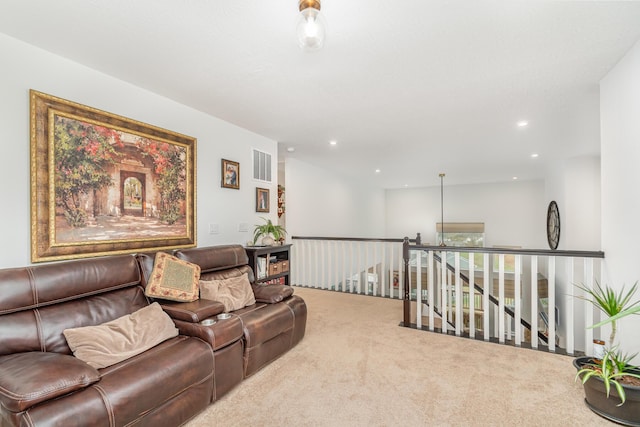 10988 Dairybarn Ln, Alexandria, KY 41001 - living area with an upstairs landing, carpet, and recessed lighting