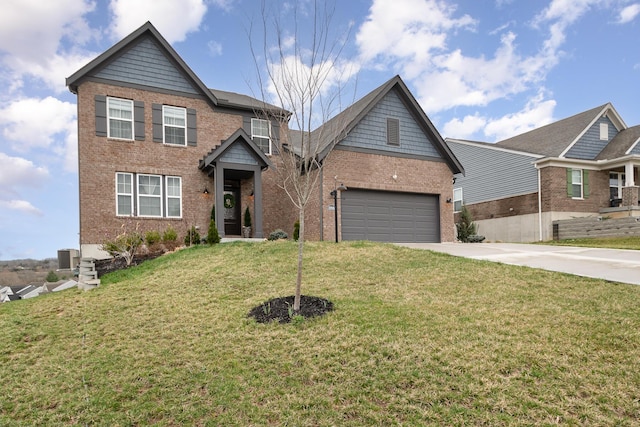 10988 Dairybarn Ln, Alexandria, KY 41001 - view of front of home featuring concrete driveway, brick siding, a front lawn, and central air condition unit