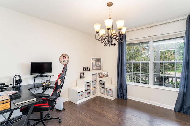 1051 Apple Blossom Dr, Florence, KY 41042 - office space with a chandelier, baseboards, dark wood-type flooring, and healthy amount of natural light