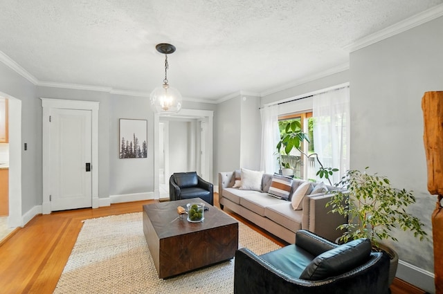 1126 Audubon Rd, Park Hills, KY 41011 - living room with light wood-style flooring, ornamental molding, a textured ceiling, and baseboards