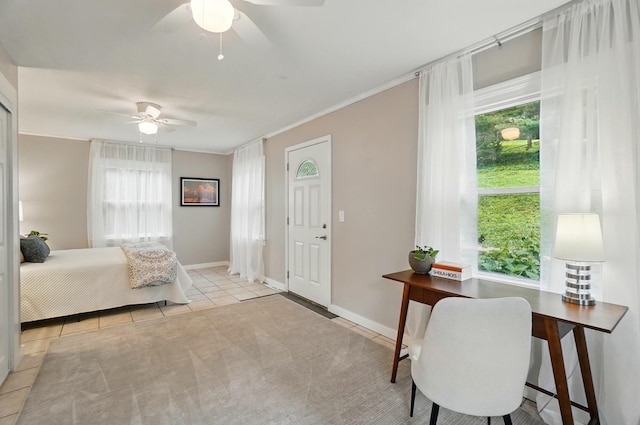 1126 Audubon Rd, Park Hills, KY 41011 - tiled bedroom featuring ceiling fan, ornamental molding, and baseboards