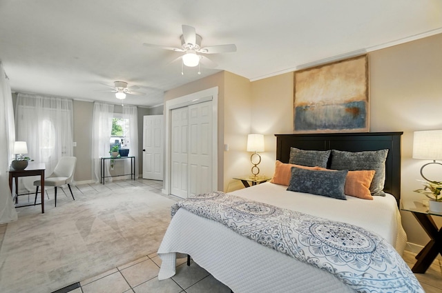 1126 Audubon Rd, Park Hills, KY 41011 - tiled bedroom featuring a closet, a ceiling fan, carpet flooring, and baseboards