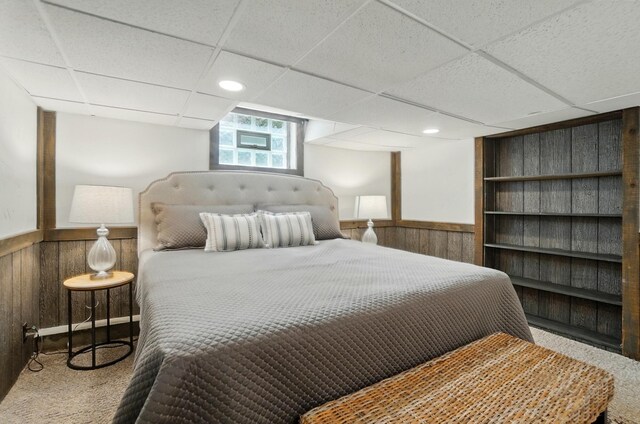 1126 Audubon Rd, Park Hills, KY 41011 - bedroom with carpet, a drop ceiling, a wainscoted wall, and wooden walls