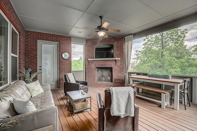 1514 Twinridge Way, Independence, KY 41051 - deck with an outdoor living space with a fireplace and ceiling fan