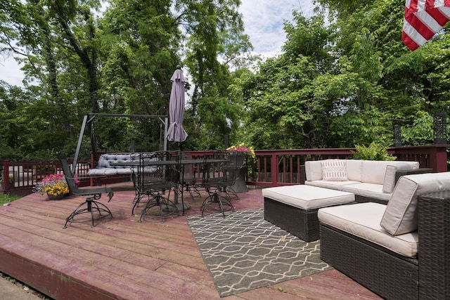 3350 Redbud Ct, Erlanger, KY 41018 - wooden terrace with an outdoor living space, outdoor dining space, and view of scattered trees