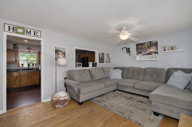 3350 Redbud Ct, Erlanger, KY 41018 - living area featuring wood finished floors, ceiling fan, and baseboards