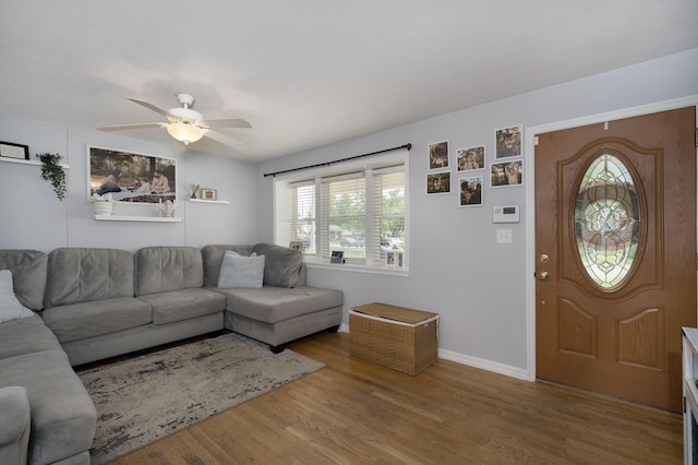 3350 Redbud Ct, Erlanger, KY 41018 - living room featuring ceiling fan, wood finished floors, and baseboards