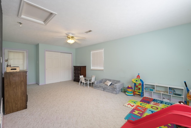 3350 Redbud Ct, Erlanger, KY 41018 - recreation room with attic access, carpet, a ceiling fan, and baseboards