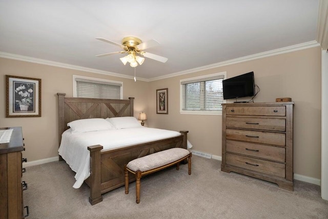 871 Bristow Rd, Independence, KY 41051 - bedroom featuring crown molding, light carpet, baseboards, and a ceiling fan