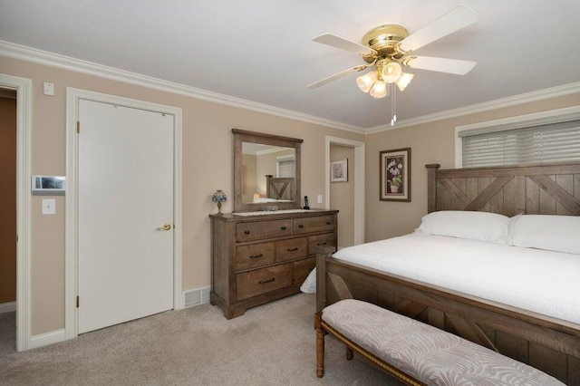 871 Bristow Rd, Independence, KY 41051 - bedroom with light carpet, ornamental molding, baseboards, and ceiling fan