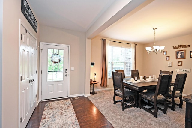 10113 Lapalco Ct, Union, KY 41091 - dining space with a chandelier, healthy amount of natural light, dark wood-style flooring, and baseboards