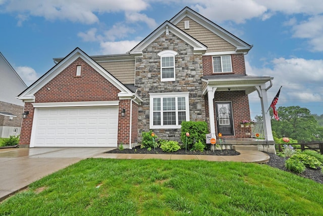 10113 Lapalco Ct, Union, KY 41091 - view of front facade with stone siding, concrete driveway, a front lawn, and a garage