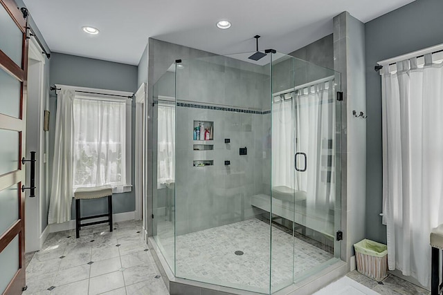 3270 Ballantree Way, Verona, KY 41092 - bathroom with a stall shower, baseboards, and recessed lighting