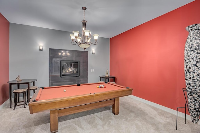 3270 Ballantree Way, Verona, KY 41092 - recreation room featuring carpet floors, a tiled fireplace, and pool table