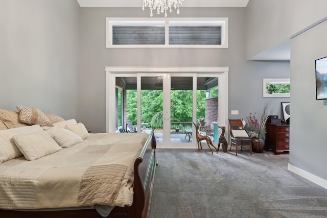 3270 Ballantree Way, Verona, KY 41092 - bedroom with access to exterior, carpet flooring, a chandelier, and baseboards