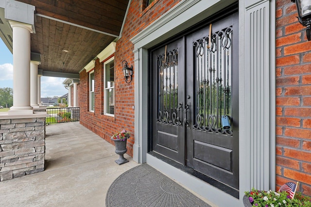 3270 Ballantree Way, Verona, KY 41092 - doorway to property with brick siding, a porch, and french doors