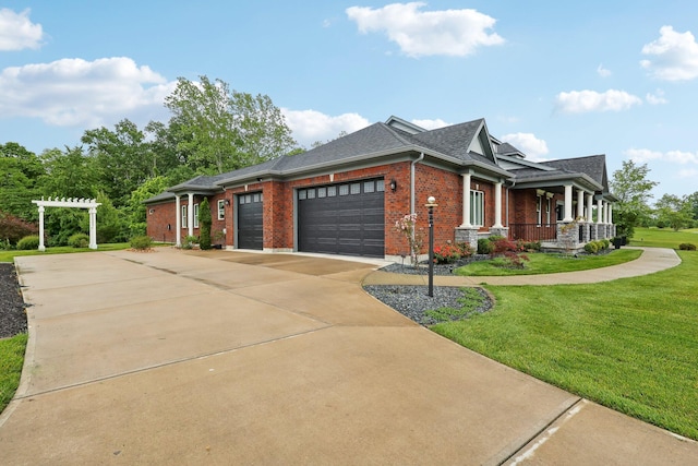 3270 Ballantree Way, Verona, KY 41092 - view of side of home with covered porch, a garage, a yard, brick siding, and driveway