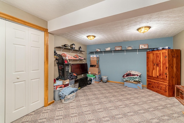 1019 Fisher Rd, Foster, KY 41043 - recreation room with a textured ceiling, carpet flooring, and baseboards