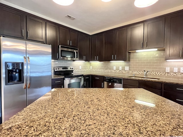 1859 Riverpointe Ct Unit 11, Dayton, KY 41074 - kitchen with appliances with stainless steel finishes, a sink, light stone counters, and backsplash
