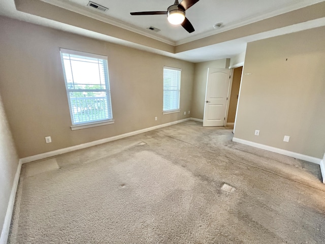 1859 Riverpointe Ct Unit 11, Dayton, KY 41074 - unfurnished room with ornamental molding, healthy amount of natural light, a ceiling fan, and light carpet