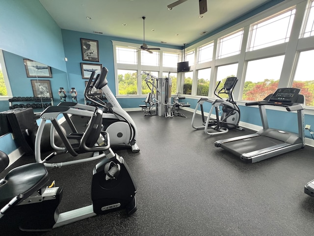 1859 Riverpointe Ct Unit 11, Dayton, KY 41074 - exercise room featuring ceiling fan and baseboards