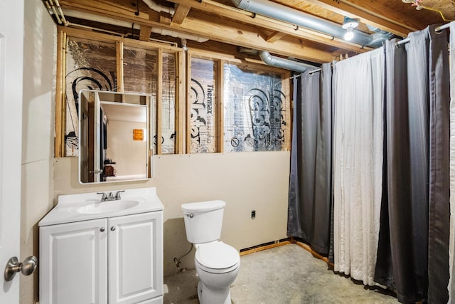 21 Laurel Ridge Dr, Alexandria, KY 41001 - bathroom with toilet, vanity, unfinished concrete flooring, and a shower with shower curtain