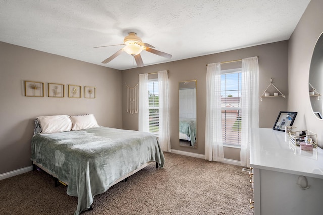 21 Laurel Ridge Dr, Alexandria, KY 41001 - bedroom featuring multiple windows, carpet flooring, baseboards, a ceiling fan, and a textured ceiling