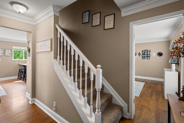 21 Laurel Ridge Dr, Alexandria, KY 41001 - stairway with wood finished floors, crown molding, and baseboards